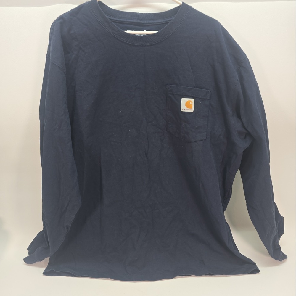 Carhartt Men's TK0126-M XL Loose Fit Pocket Logo Navy Long Sleeve Crew Neck Tee